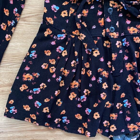Free People L’amour Floral Printed Black Combo Romper Size 2 - Picture 5 of 6